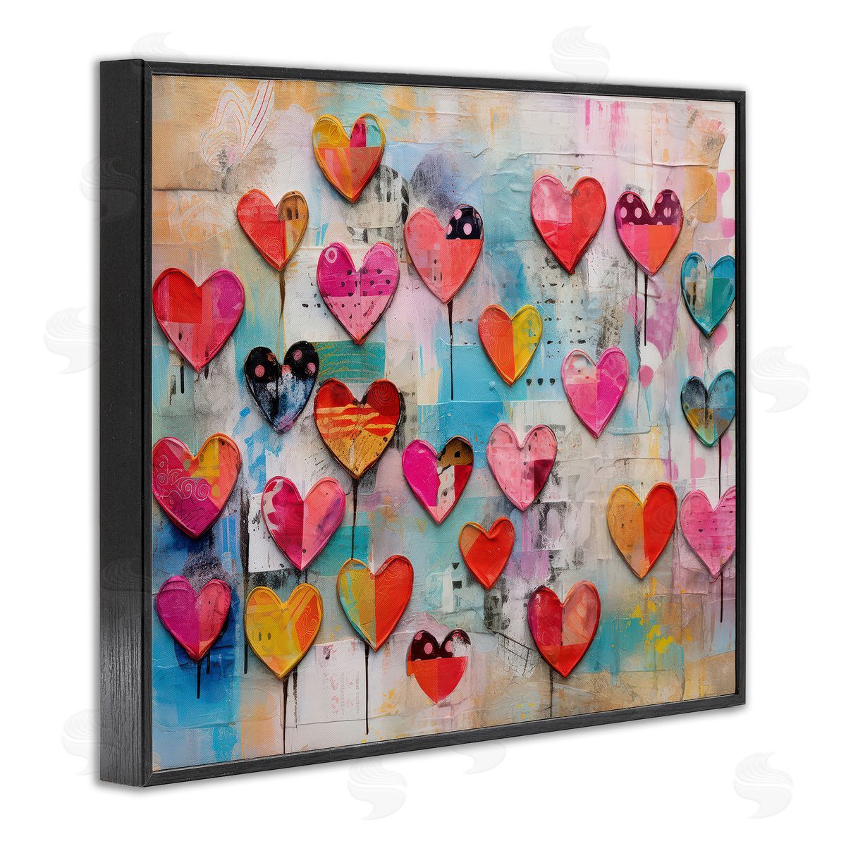 LSR Design Studio Playful Urban Hearts Pattern Black Framed Giclee Wall Art Print