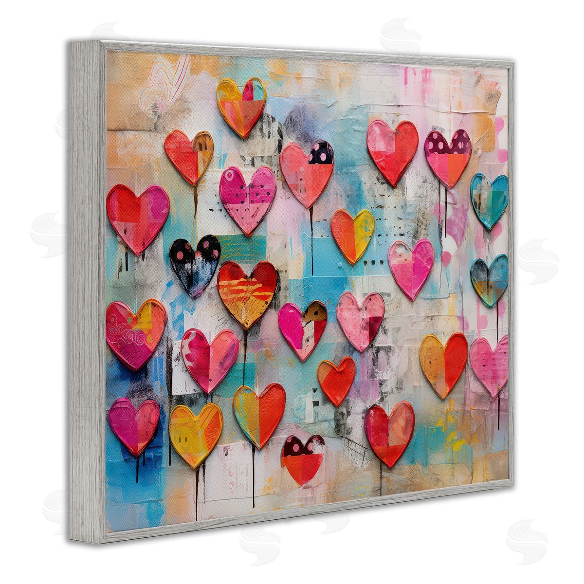 LSR Design Studio Playful Urban Hearts Pattern Gray Framed Giclee Wall Art Print