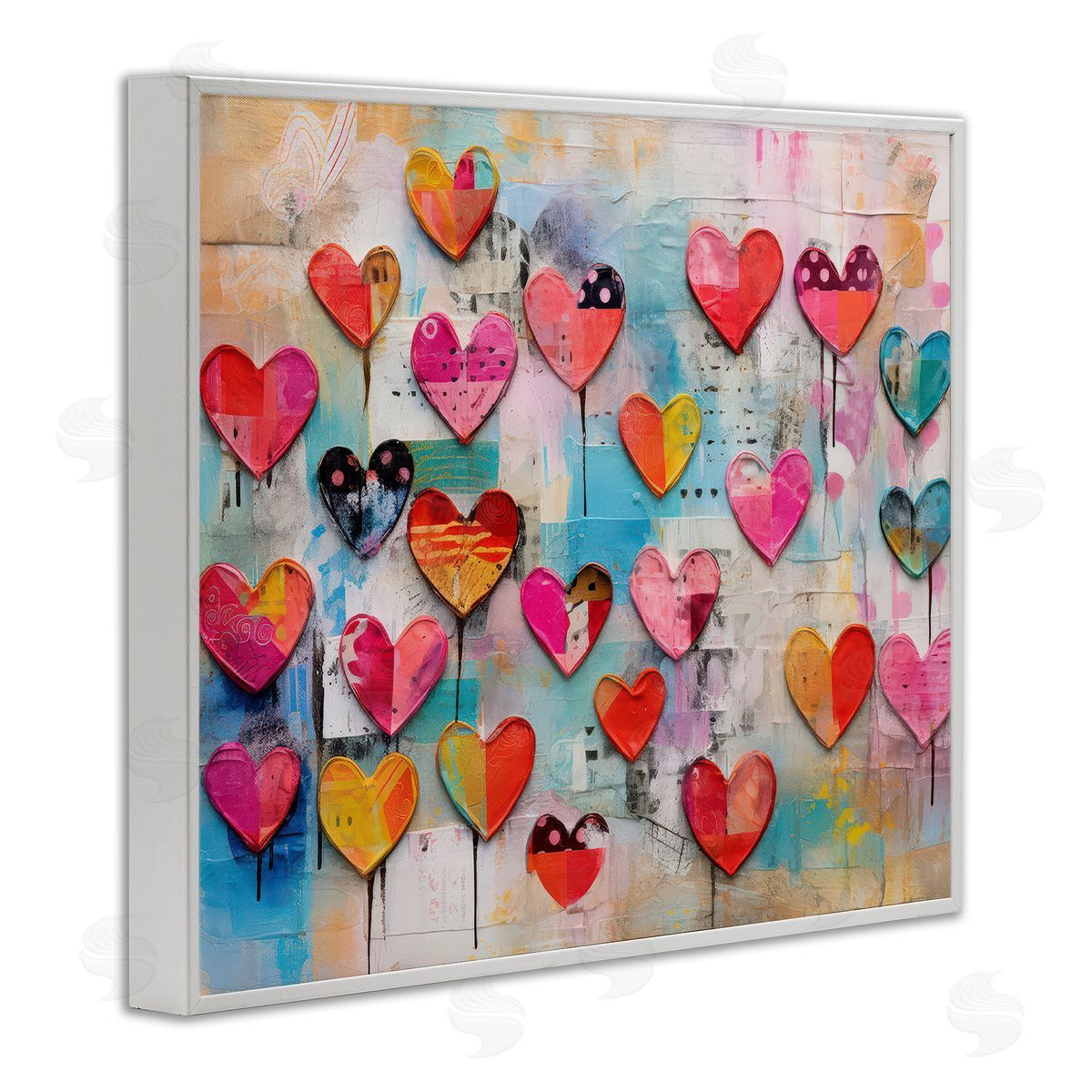 LSR Design Studio Playful Urban Hearts Pattern White Framed Giclee Wall Art Print