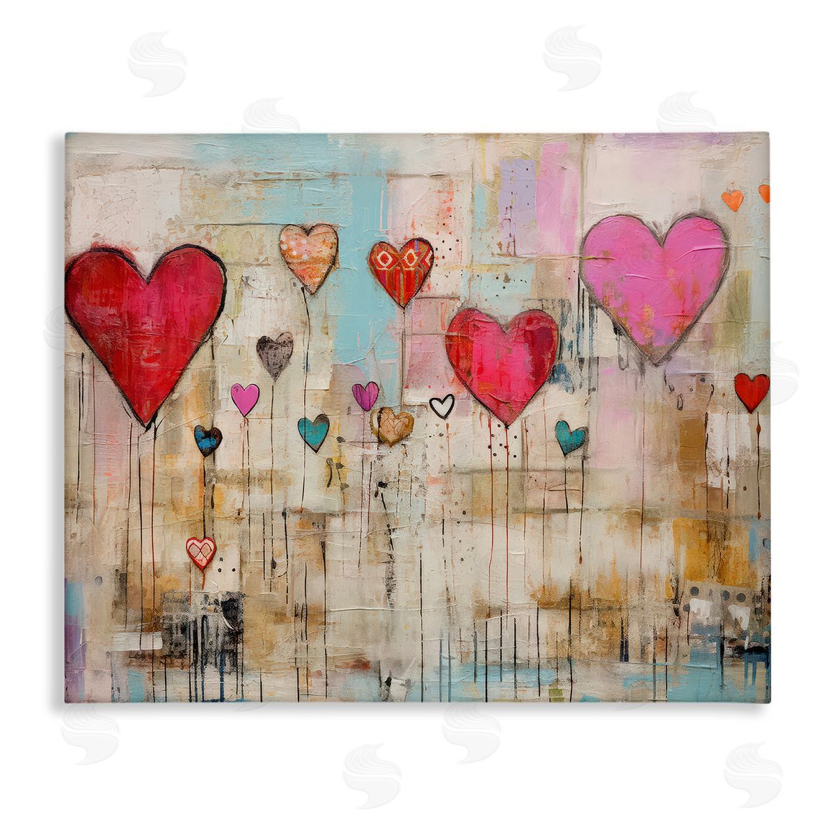 LSR Design Studio Modern Floating Hearts Canvas Wall Art Print