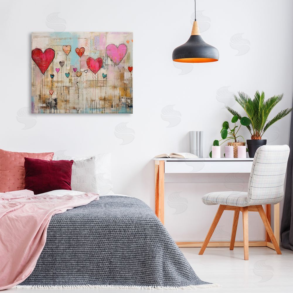 LSR Design Studio Modern Floating Hearts Canvas Wall Art Print in Room