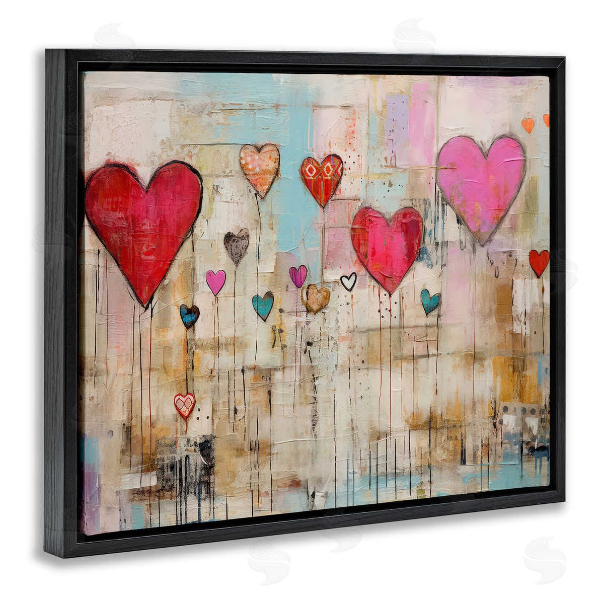 LSR Design Studio Modern Floating Hearts Black Floating Frame Canvas Wall Art Print