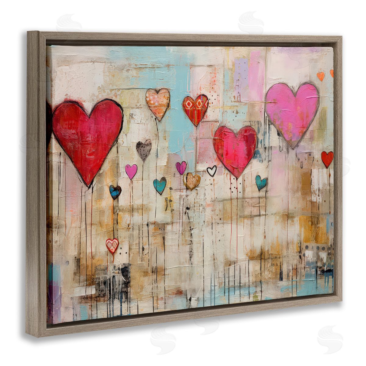 LSR Design Studio Modern Floating Hearts Brown Floating Frame Canvas Wall Art Print