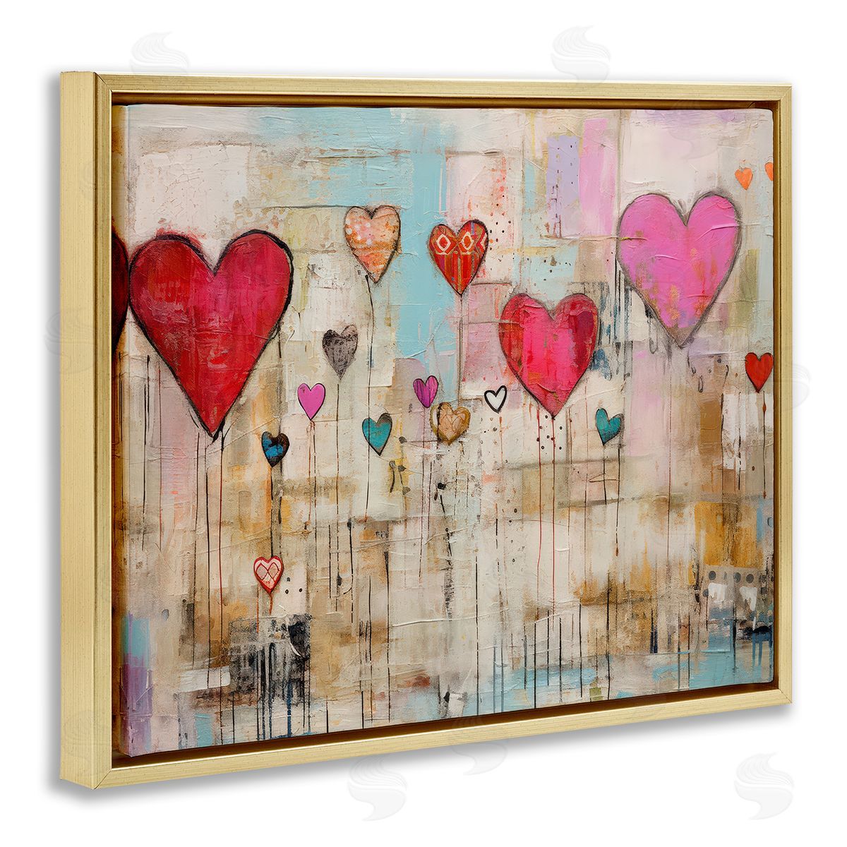 LSR Design Studio Modern Floating Hearts Gold Floating Frame Canvas Wall Art Print