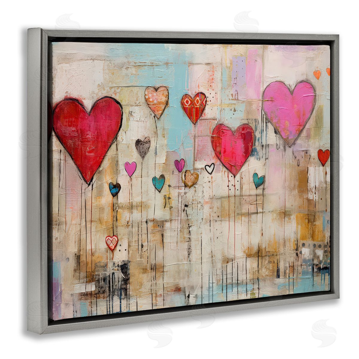 LSR Design Studio Modern Floating Hearts Gray Floating Frame Canvas Wall Art Print