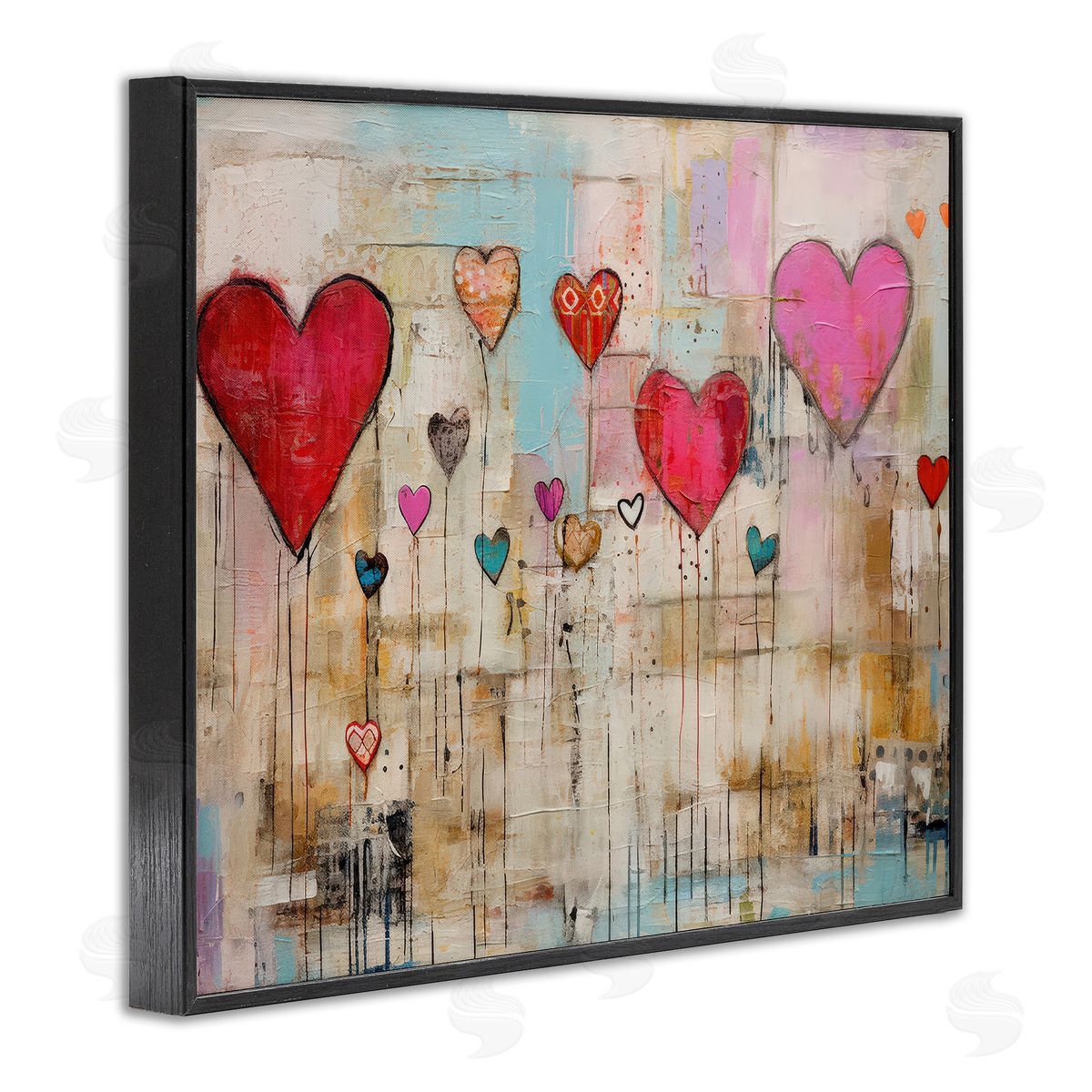 LSR Design Studio Modern Floating Hearts Black Framed Giclee Wall Art Print