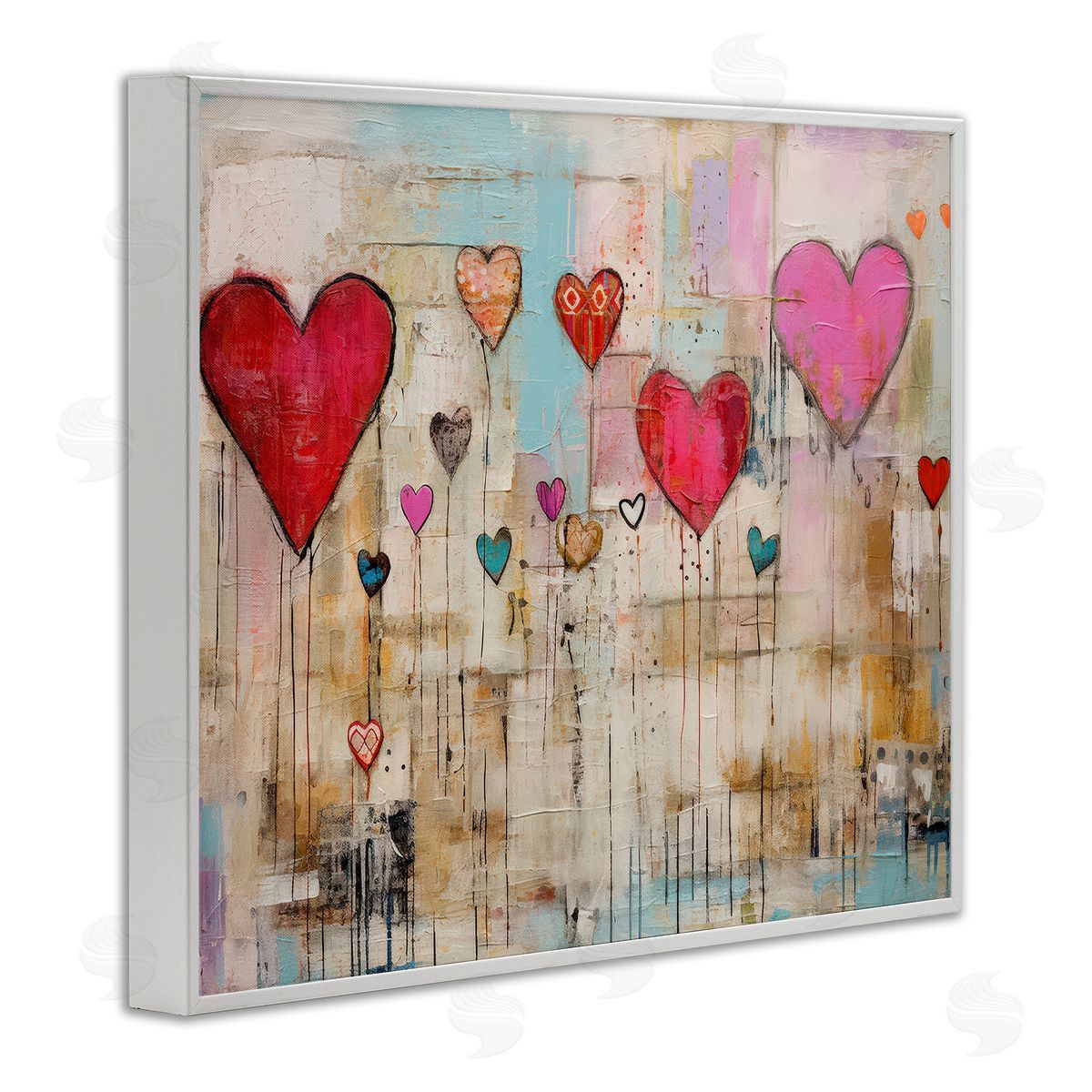 LSR Design Studio Modern Floating Hearts White Framed Giclee Wall Art Print