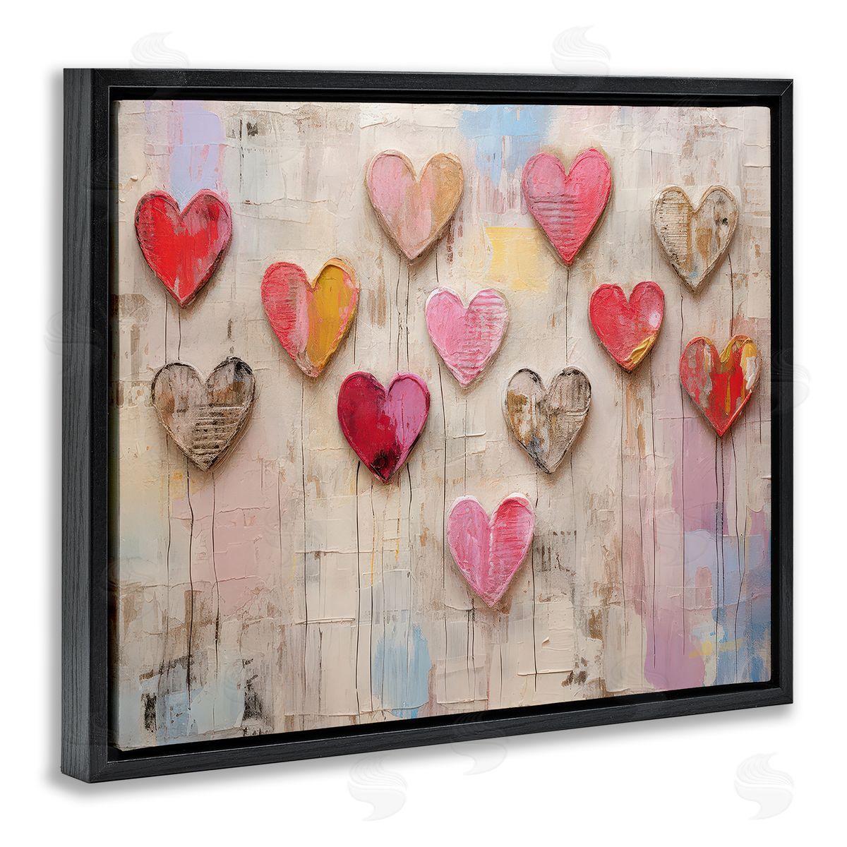 LSR Design Studio Playful Love Hearts Collage Black Floating Frame Canvas Wall Art Print