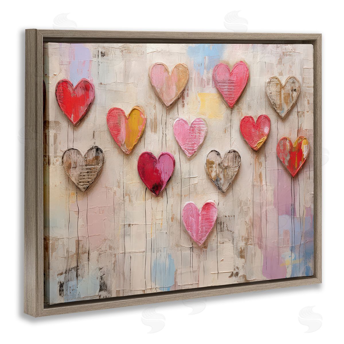 LSR Design Studio Playful Love Hearts Collage Brown Floating Frame Canvas Wall Art Print