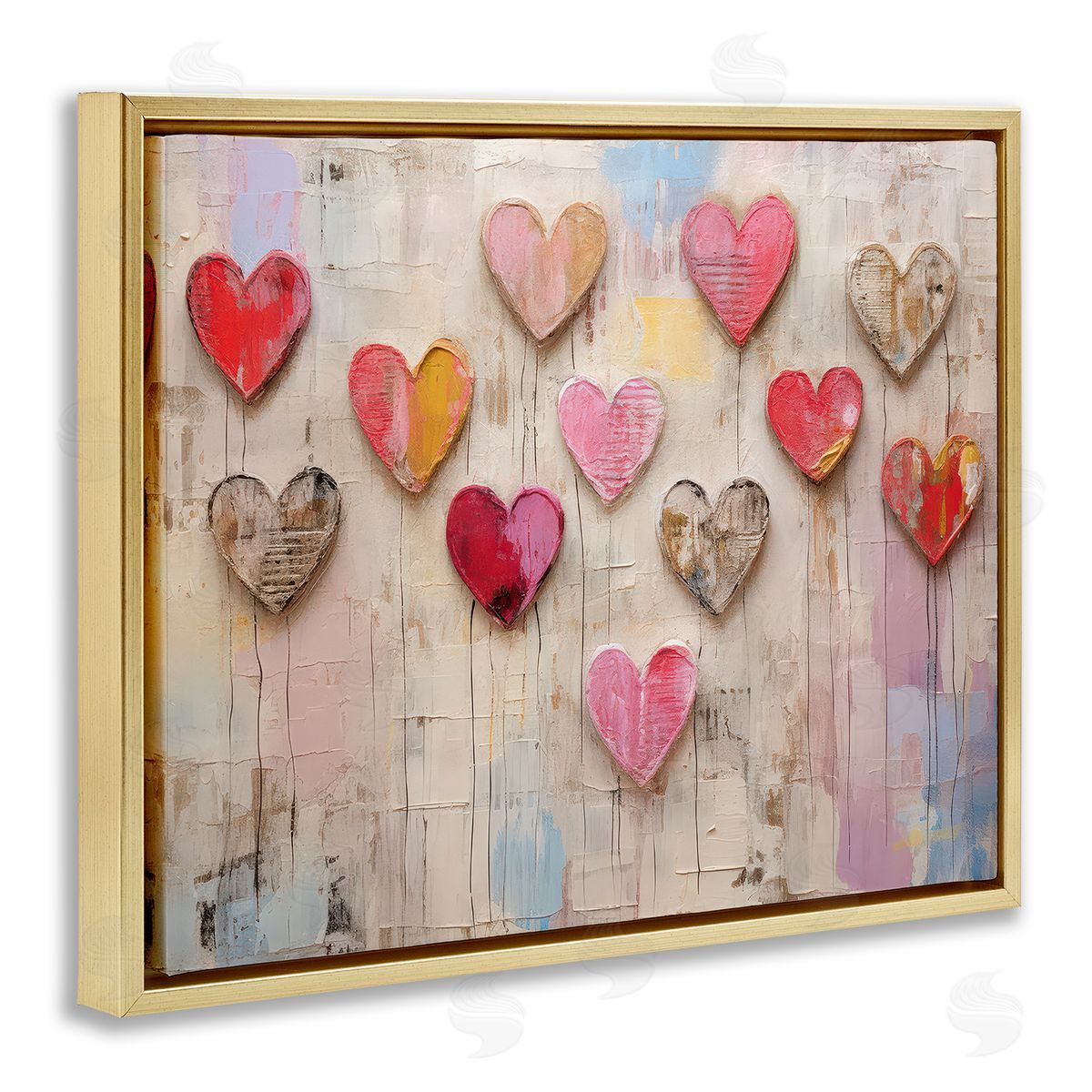 LSR Design Studio Playful Love Hearts Collage Gold Floating Frame Canvas Wall Art Print