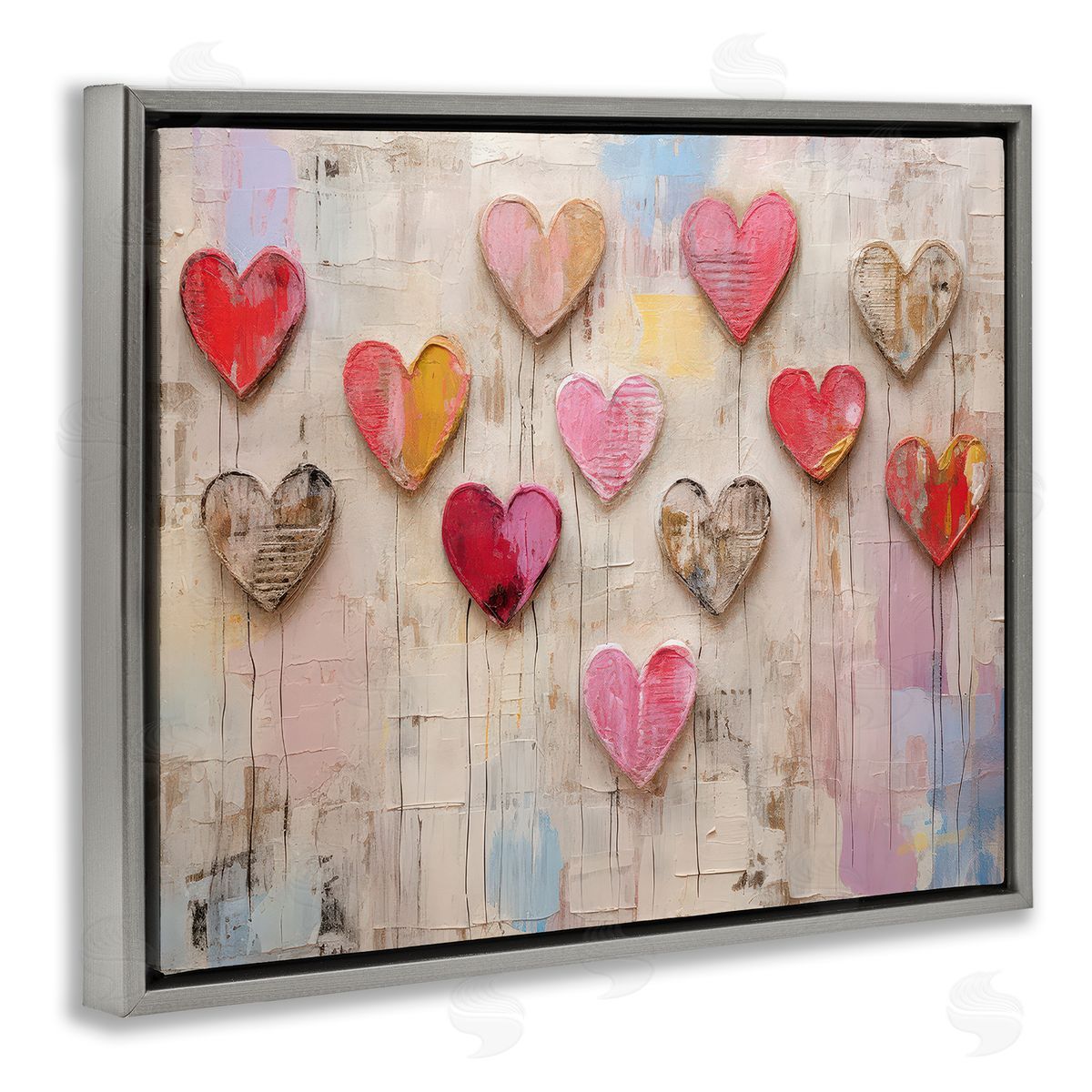 LSR Design Studio Playful Love Hearts Collage Gray Floating Frame Canvas Wall Art Print