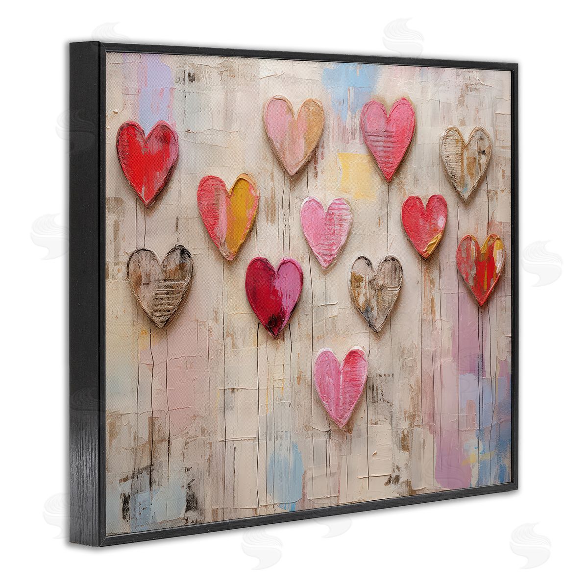 LSR Design Studio Playful Love Hearts Collage Black Framed Giclee Wall Art Print