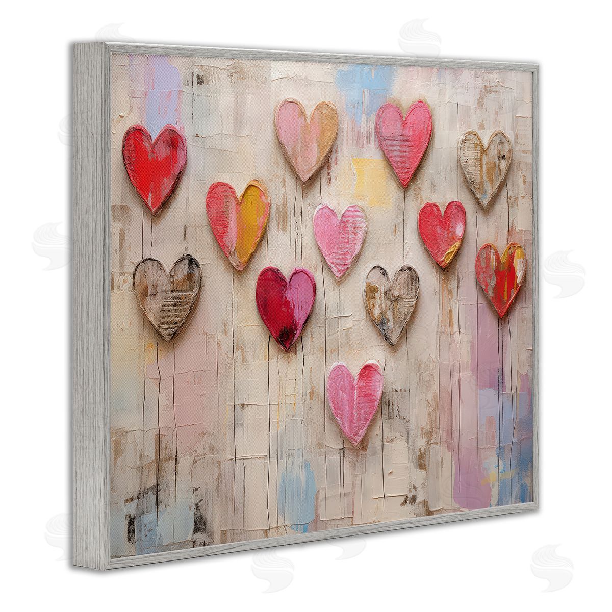 LSR Design Studio Playful Love Hearts Collage Gray Framed Giclee Wall Art Print