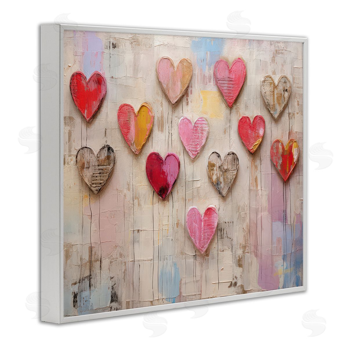 LSR Design Studio Playful Love Hearts Collage White Framed Giclee Wall Art Print