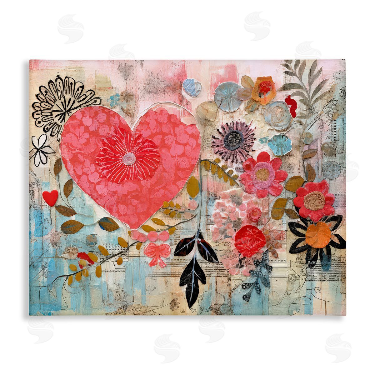 LSR Design Studio Playful Heart & Flowers Canvas Wall Art Print