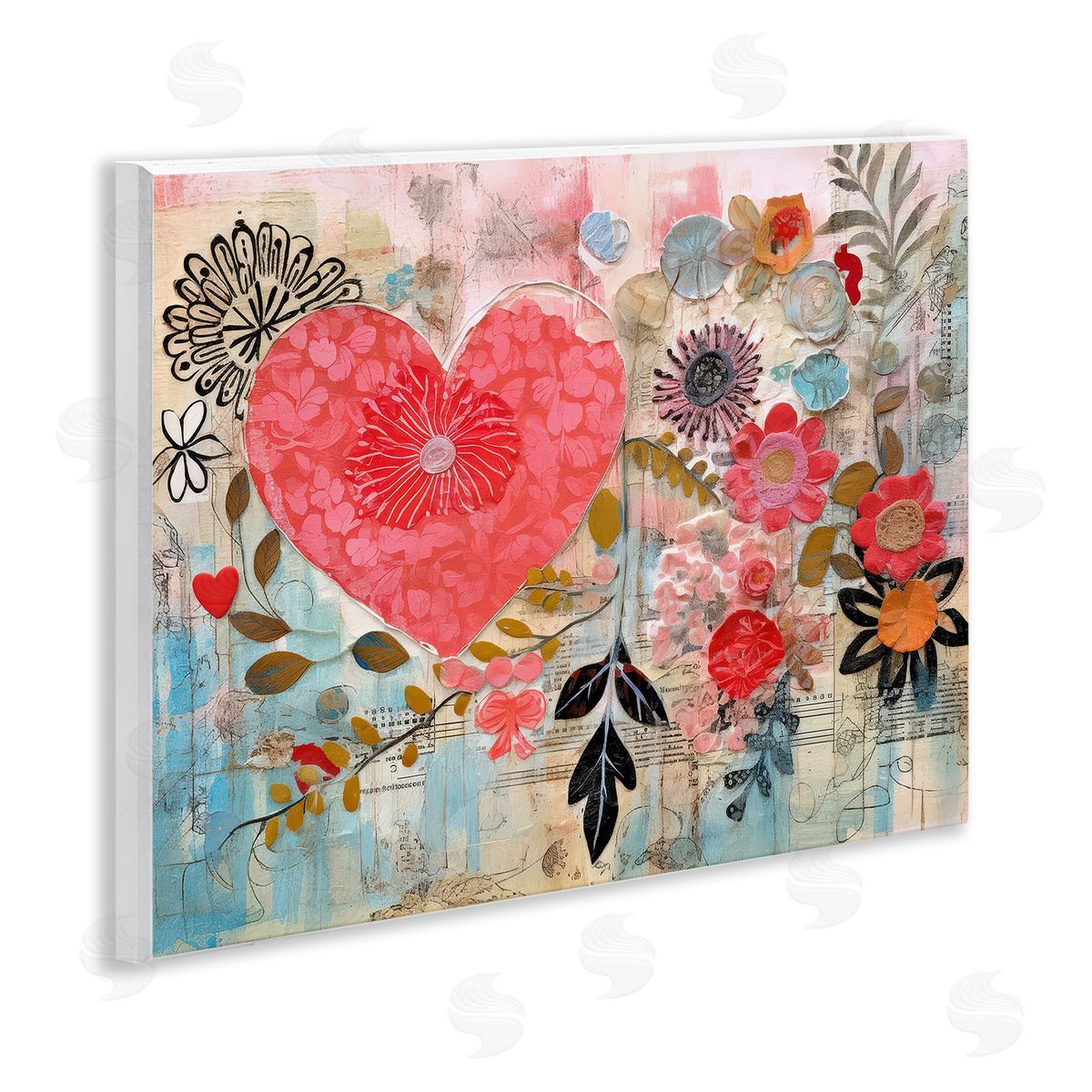 LSR Design Studio Playful Heart & Flowers Wooden Wall Plaque Art Print