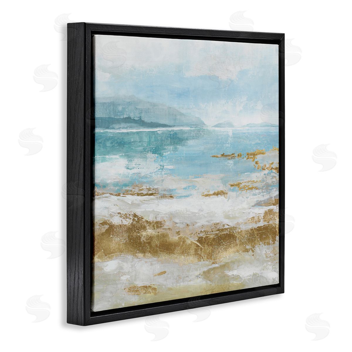 Distressed Beach Landscape Black Floating Frame Canvas Wall Art, Home Decor by Max Maxx