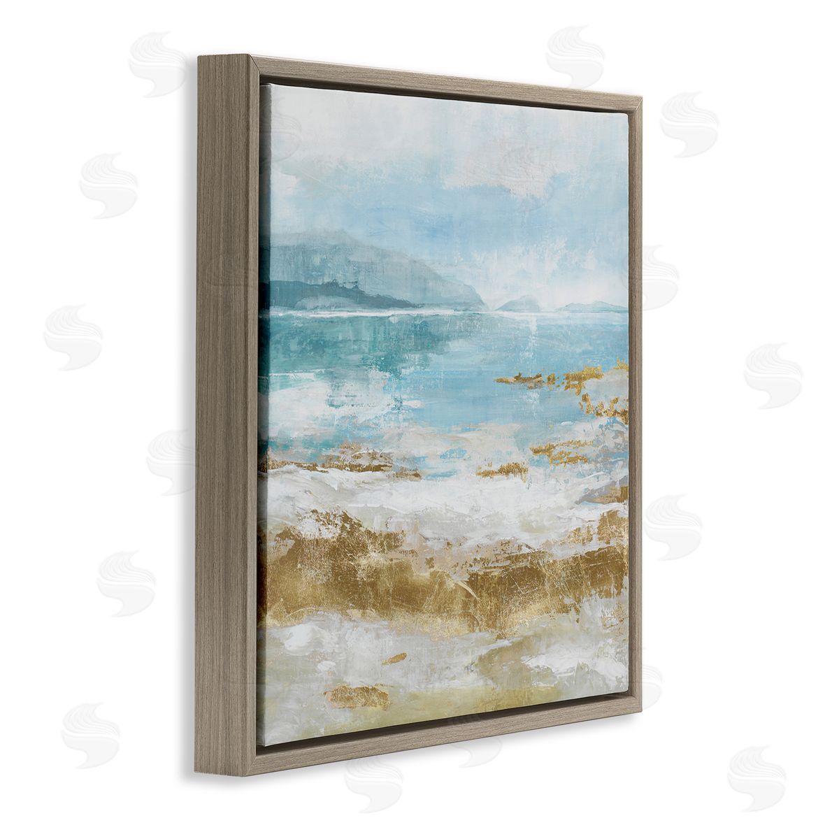 Distressed Beach Landscape Brown Floating Frame Canvas Wall Art, Home Decor by Max Maxx