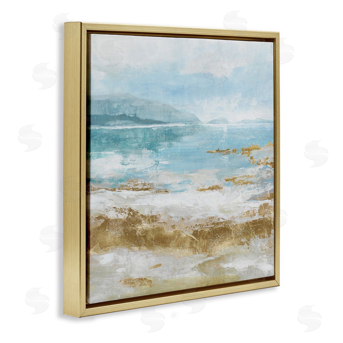 Distressed Beach Landscape Gold Floating Frame Canvas Wall Art, Home Decor by Max Maxx