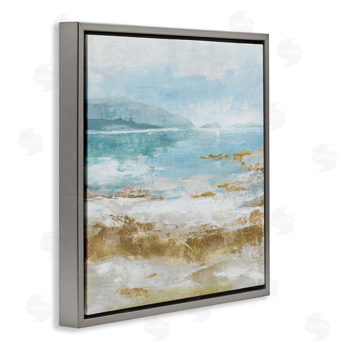 Distressed Beach Landscape Grey Floating Frame Canvas Wall Art, Home Decor by Max Maxx