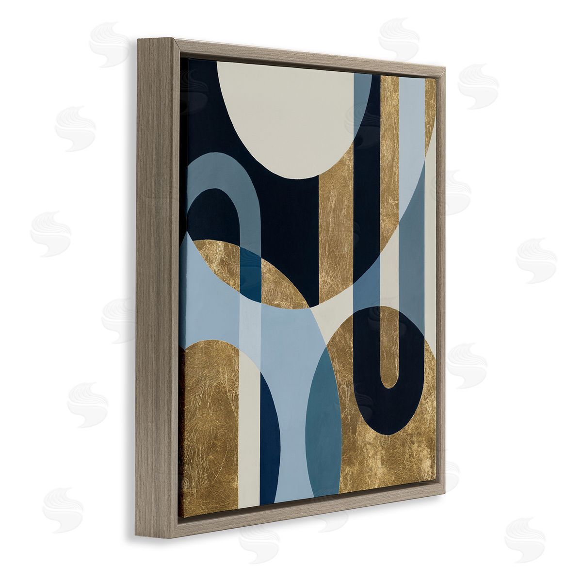 Gold and Blue Circular Shapes Brown Floating Frame Canvas Wall Art, Home Decor by Hanna Melin