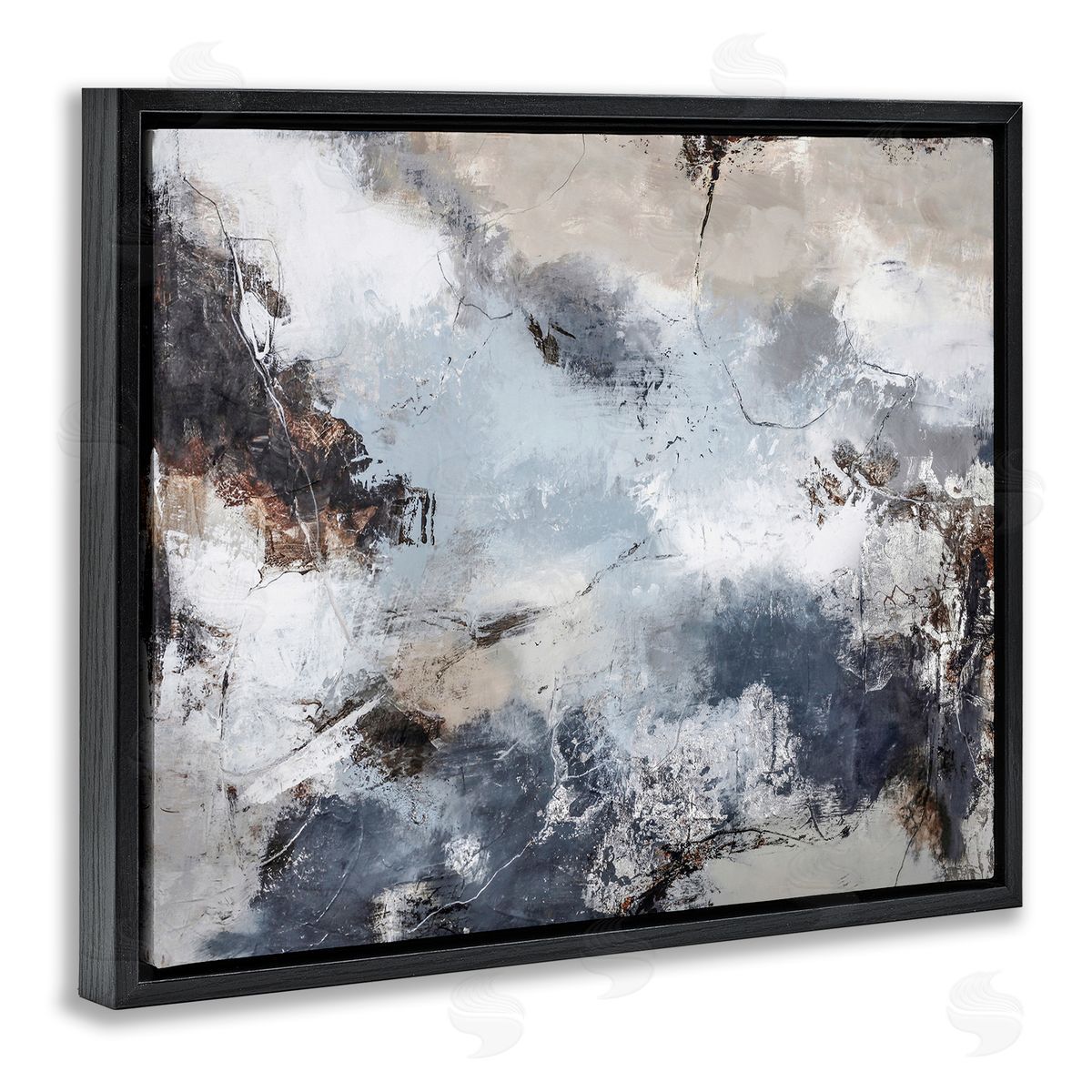 Grey Organic Abstract Black Floating Frame Canvas Wall Art, Home Decor by Design Fabrikken