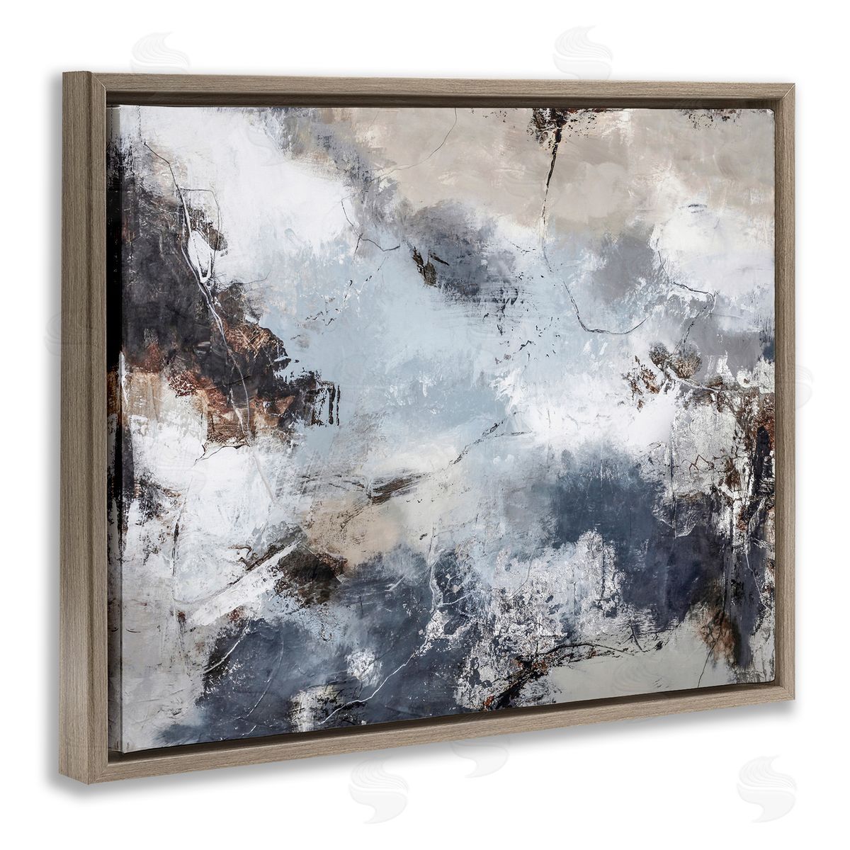 Grey Organic Abstract Brown Floating Frame Canvas Wall Art, Home Decor by Design Fabrikken