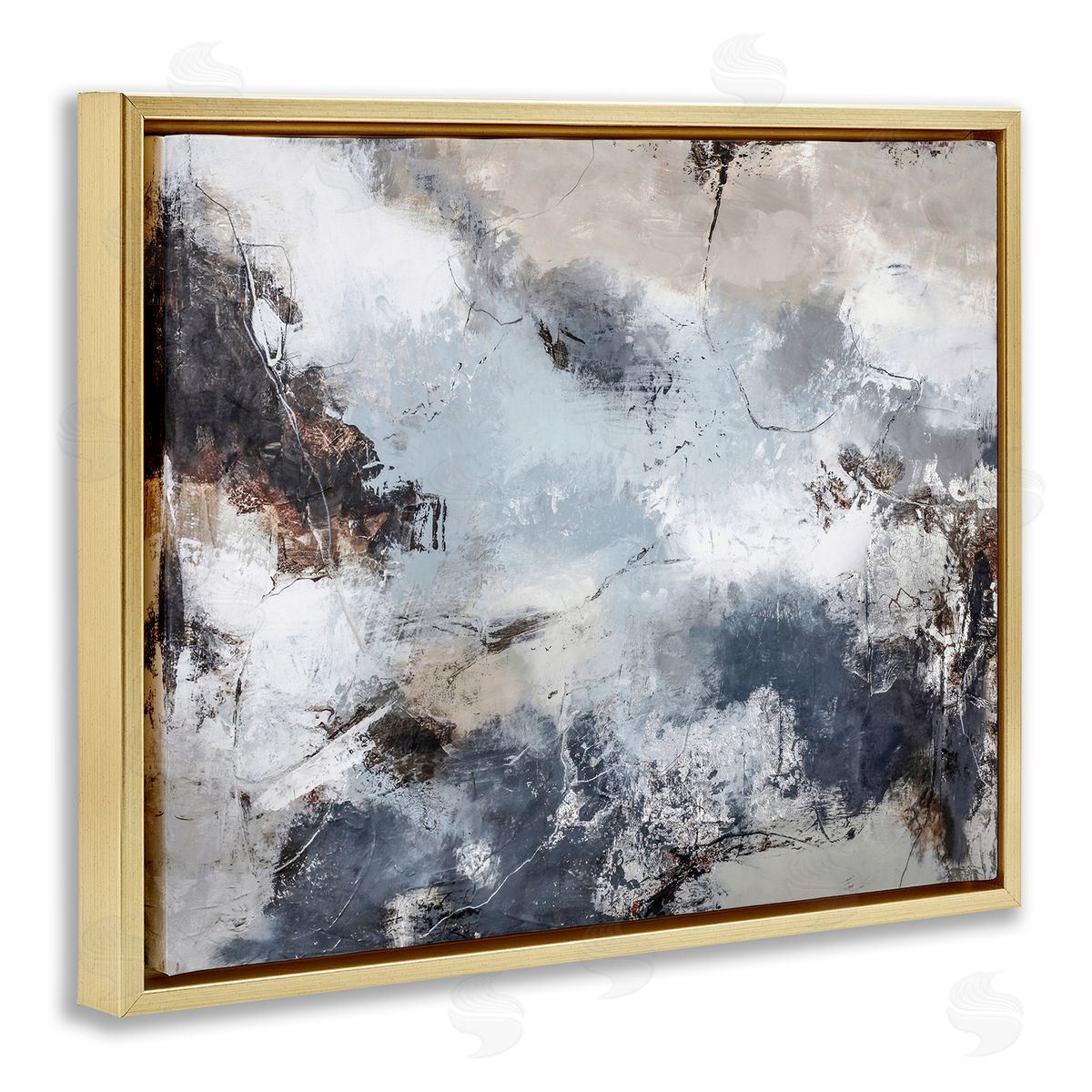 Grey Organic Abstract Gold Floating Frame Canvas Wall Art, Home Decor by Design Fabrikken