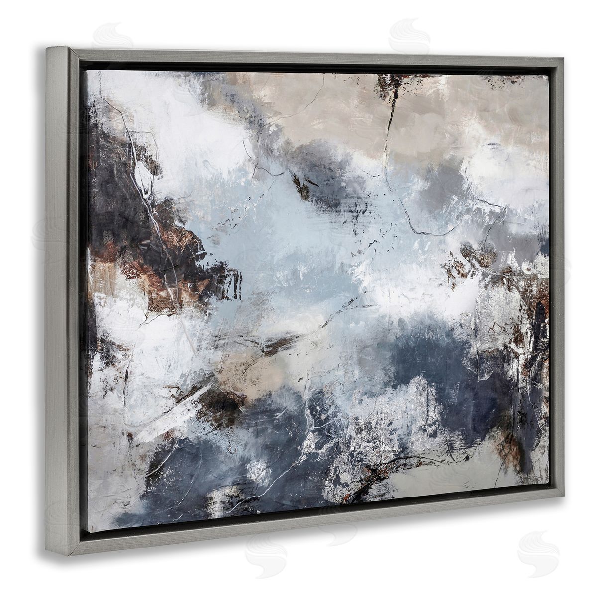 Grey Organic Abstract Grey Floating Frame Canvas Wall Art, Home Decor by Design Fabrikken