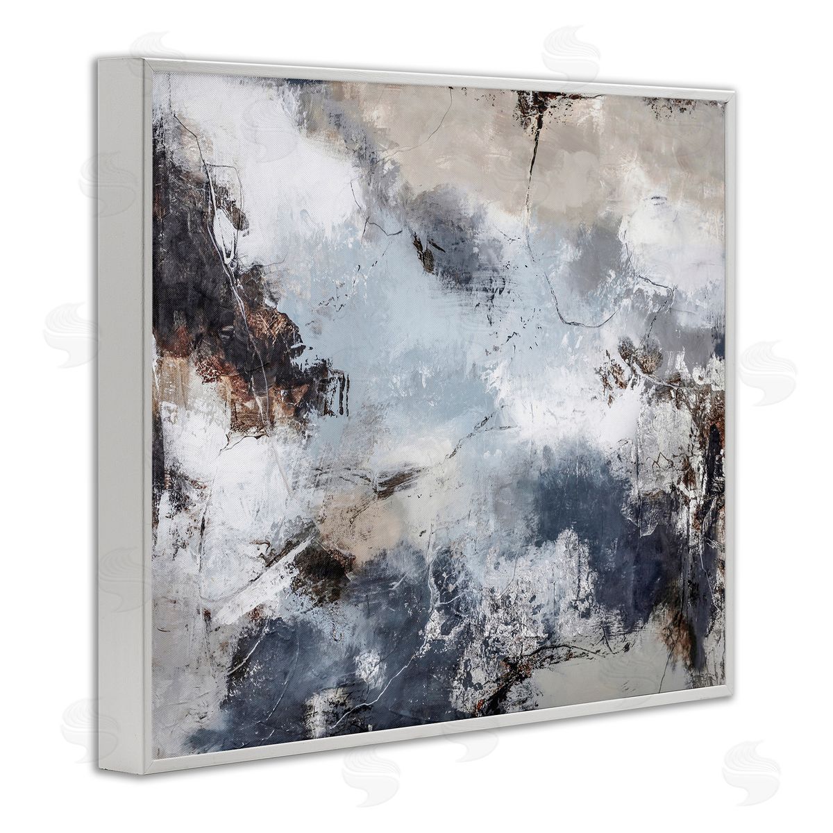 Grey Organic Abstract White Frame Print Wall Art, Home Decor by Design Fabrikken