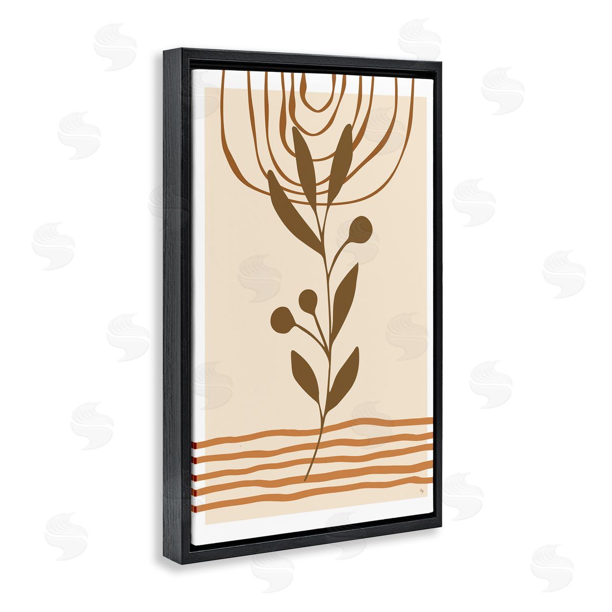 Bohemian Plant Sprig Black Floating Frame Canvas Wall Art, Home Decor by Martina Pavlova