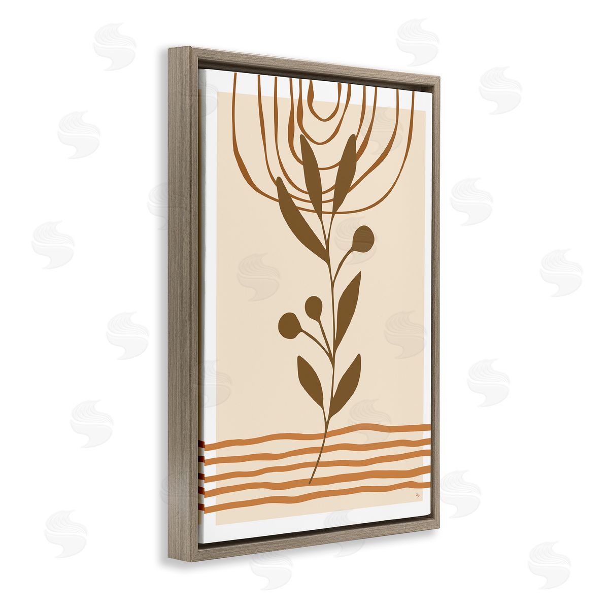 Bohemian Plant Sprig Brown Floating Frame Canvas Wall Art, Home Decor by Martina Pavlova