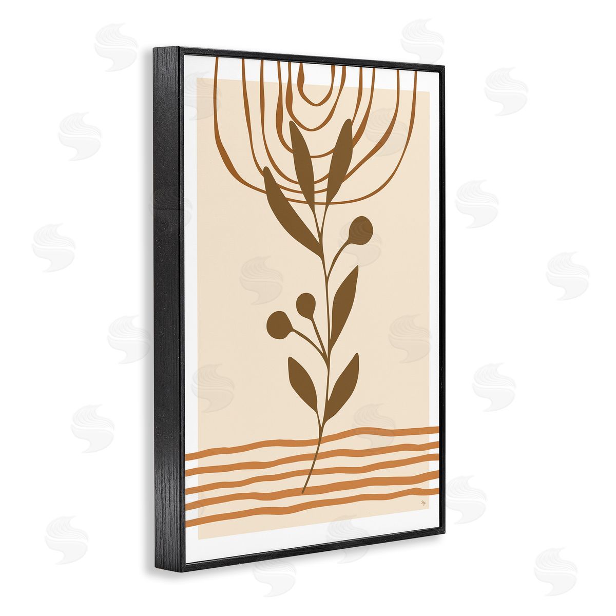 Bohemian Plant Sprig Black Frame Print Wall Art, Home Decor by Martina Pavlova