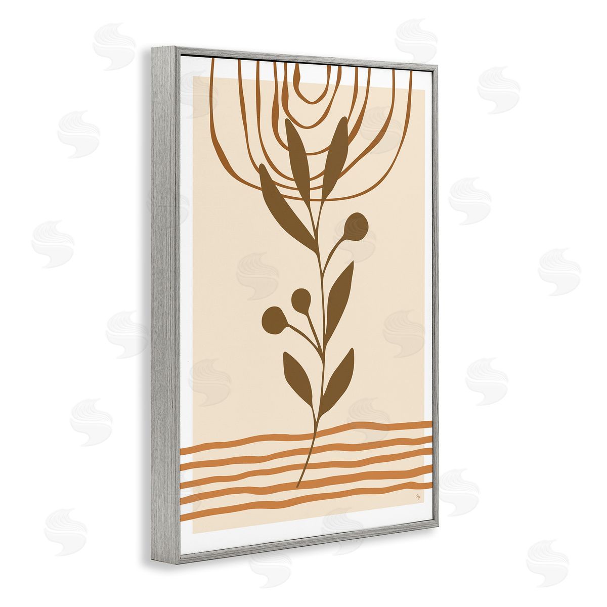 Bohemian Plant Sprig Grey Frame Print Wall Art, Home Decor by Martina Pavlova