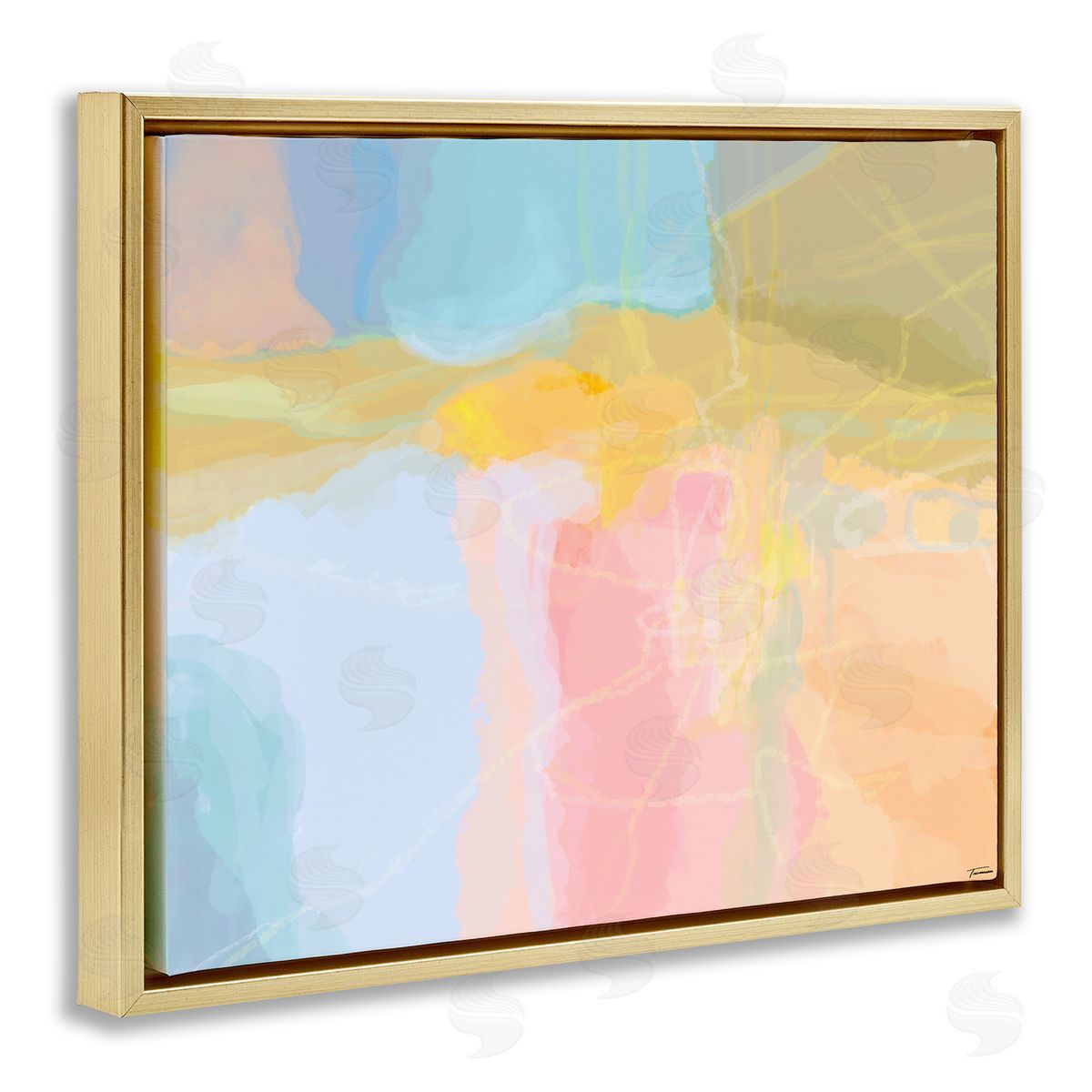 Pastel Collaged Pattern Gold Floating Frame Canvas Wall Art, Home Decor by Michael Tienhaara