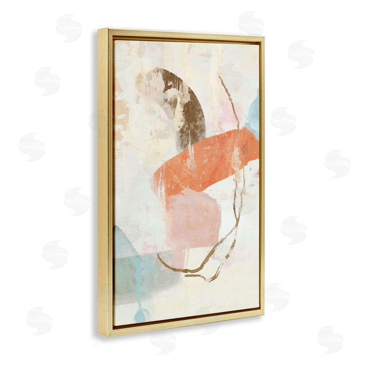 Rustic Abstract with Orange Accent Gold Floating Frame Canvas Wall Art, Home Decor by Suzanne Nicoll