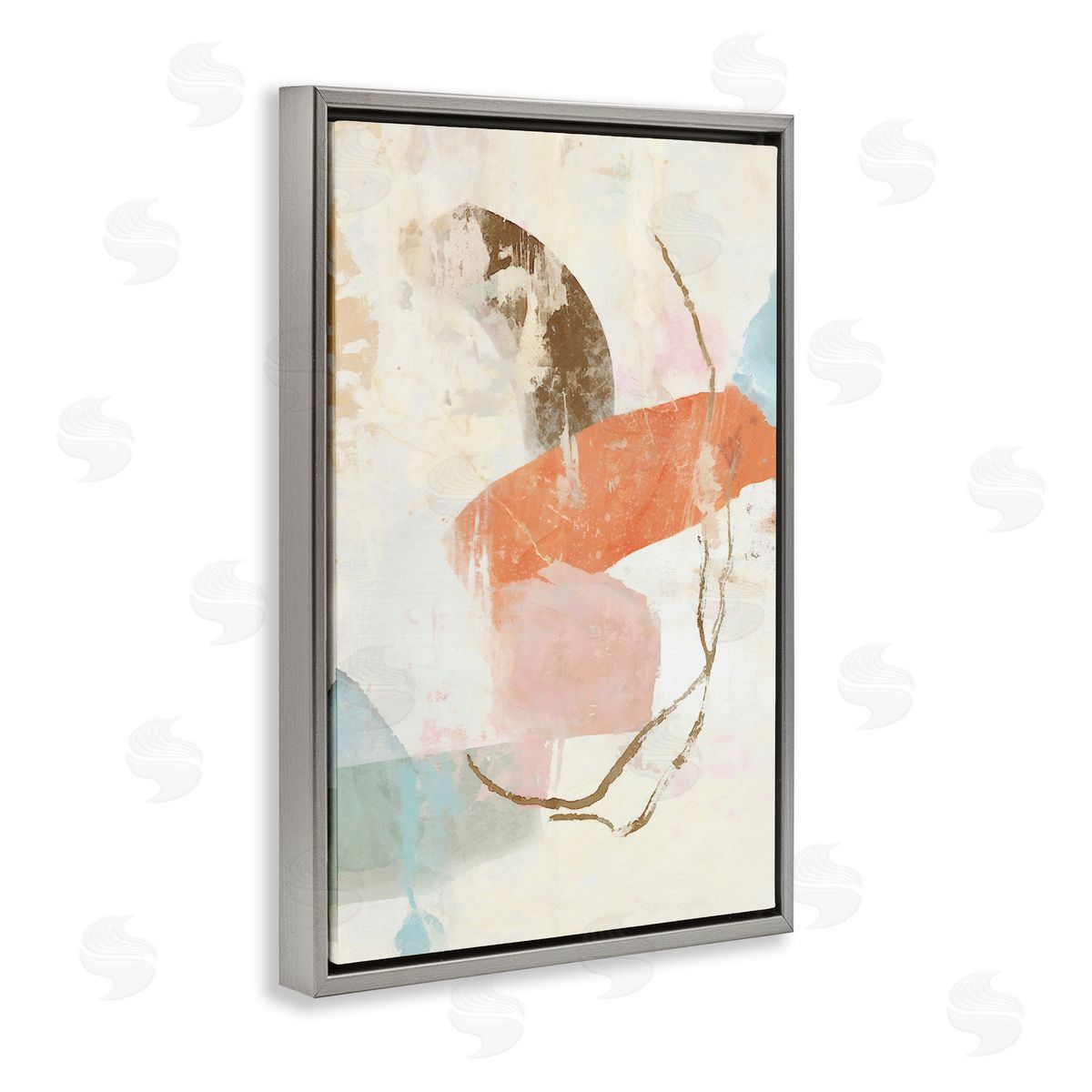 Rustic Abstract with Orange Accent Grey Floating Frame Canvas Wall Art, Home Decor by Suzanne Nicoll