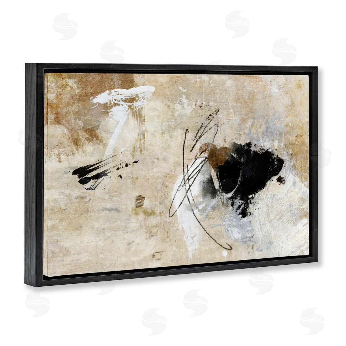 Rustic Scribble Abstraction Black Floating Frame Canvas Wall Art, Home Decor by Suzanne Nicoll