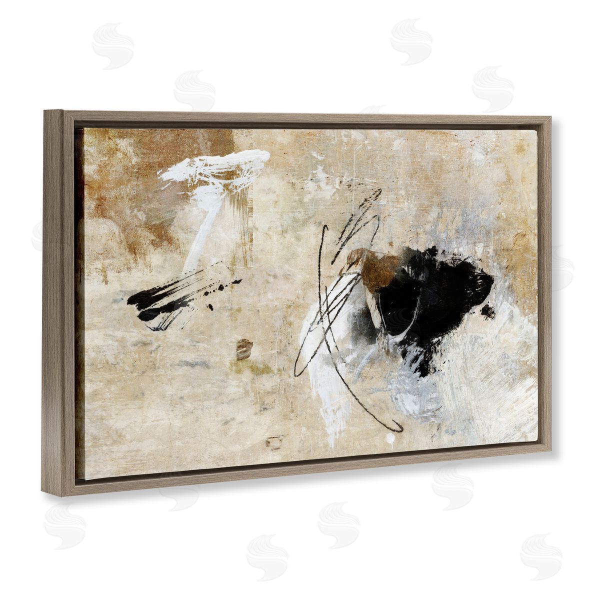 Rustic Scribble Abstraction Brown Floating Frame Canvas Wall Art, Home Decor by Suzanne Nicoll
