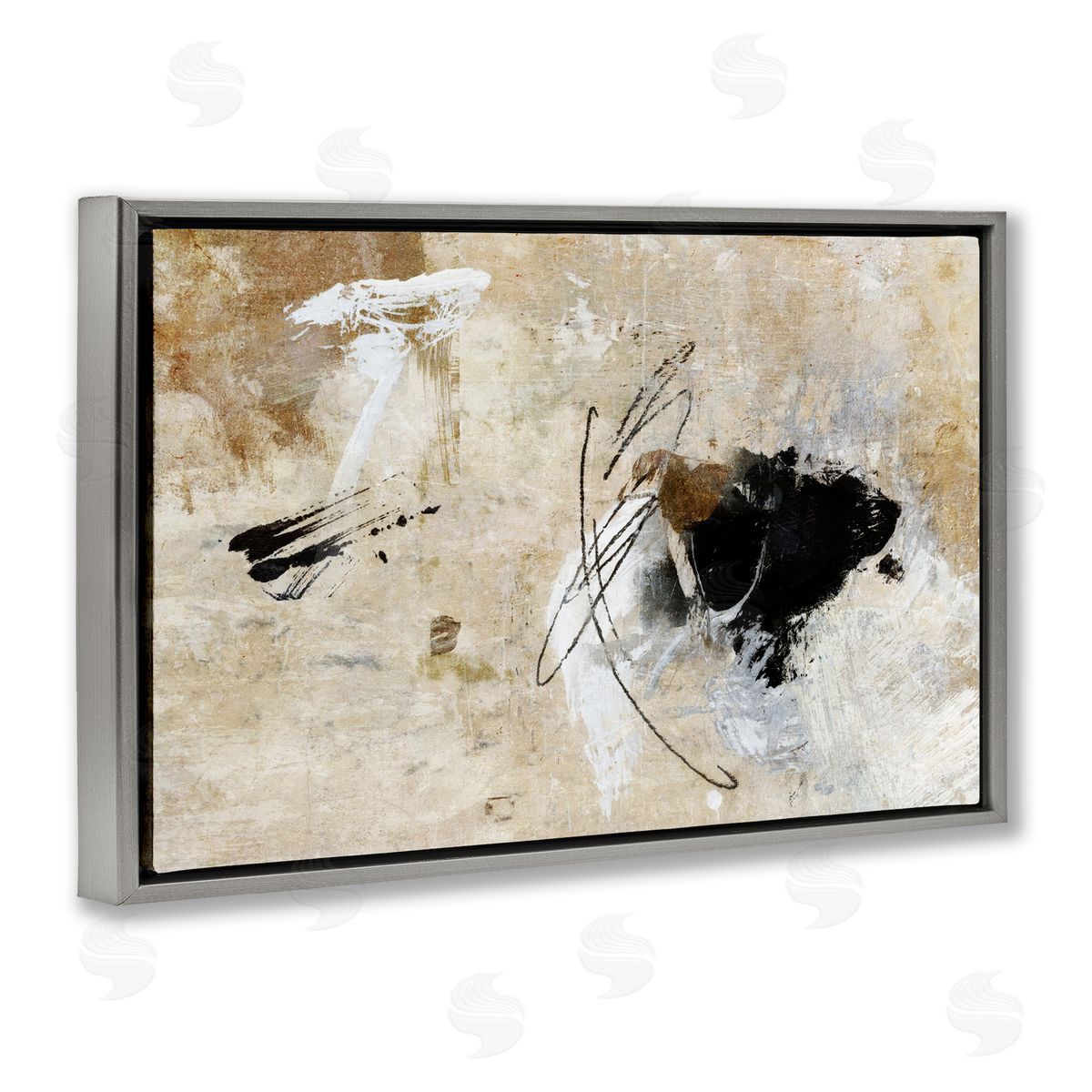 Rustic Scribble Abstraction Grey Floating Frame Canvas Wall Art, Home Decor by Suzanne Nicoll