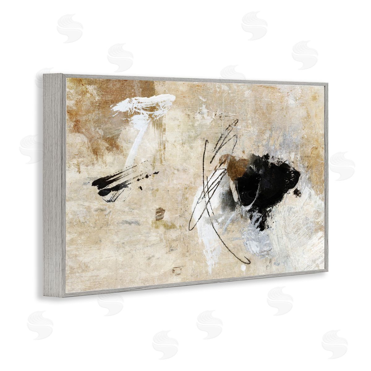 Rustic Scribble Abstraction Grey Frame Print Wall Art, Home Decor by Suzanne Nicoll