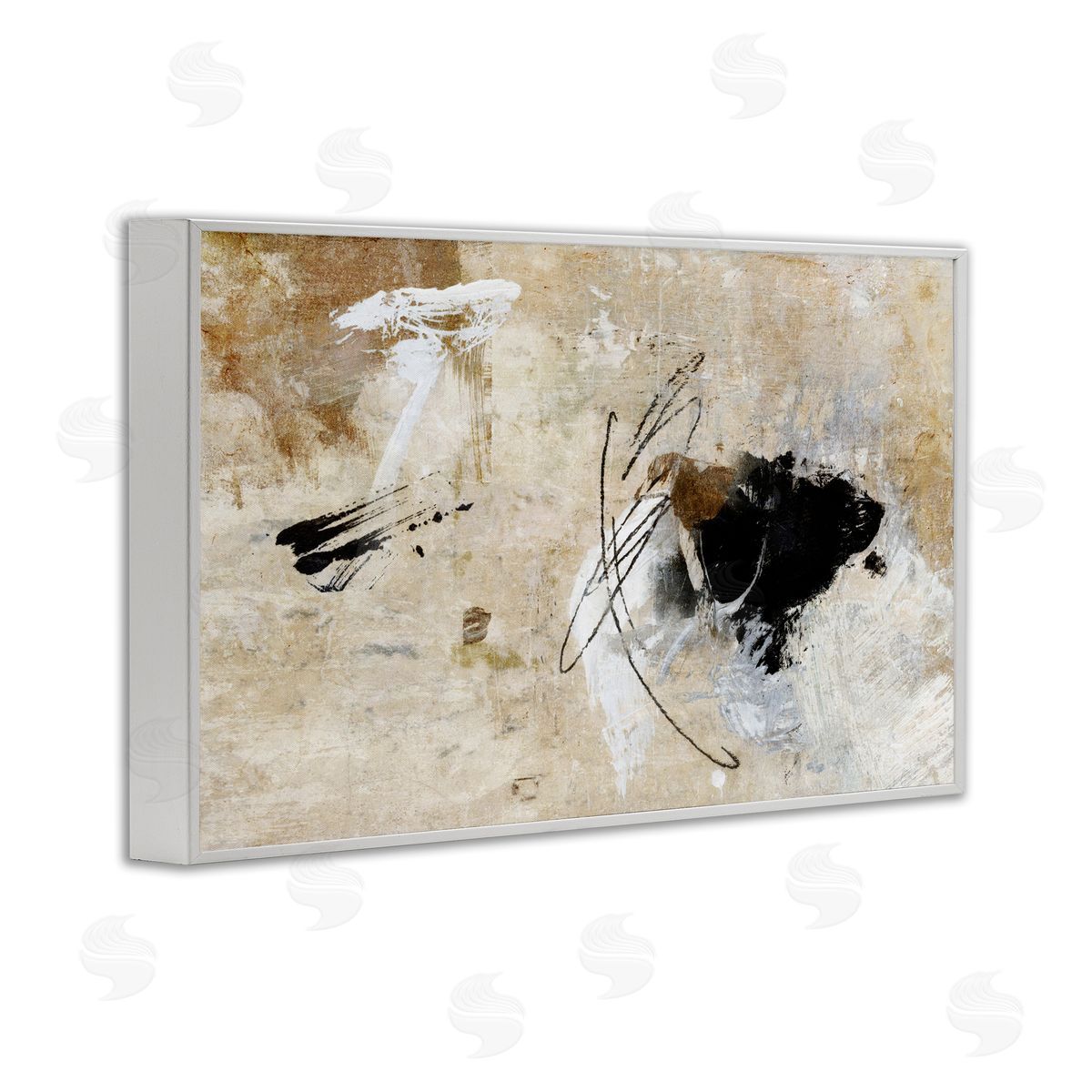 Rustic Scribble Abstraction White Frame Print Wall Art, Home Decor by Suzanne Nicoll