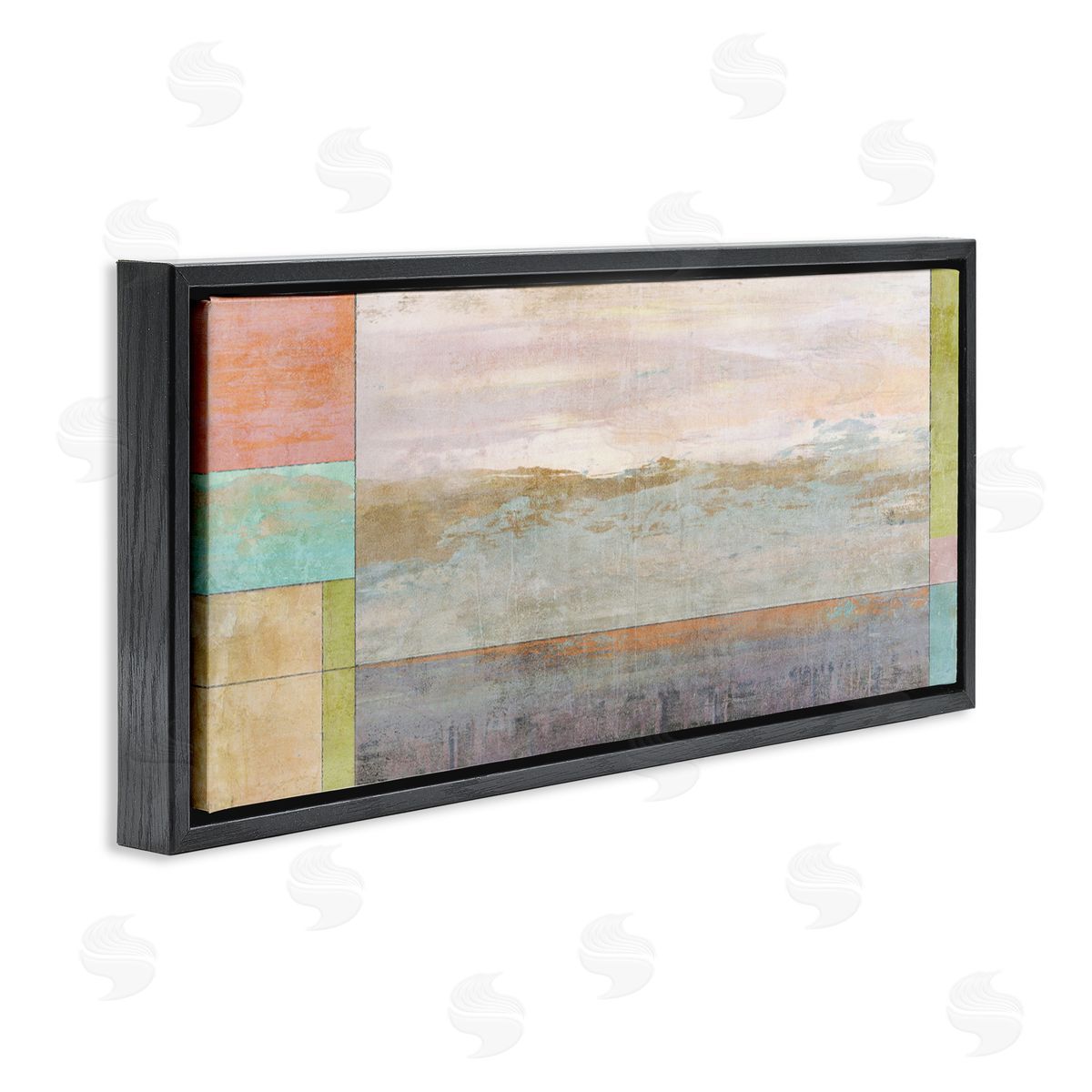 Landscape and Geometric Border Black Floating Frame Canvas Wall Art, Home Decor by Suzanne Nicoll