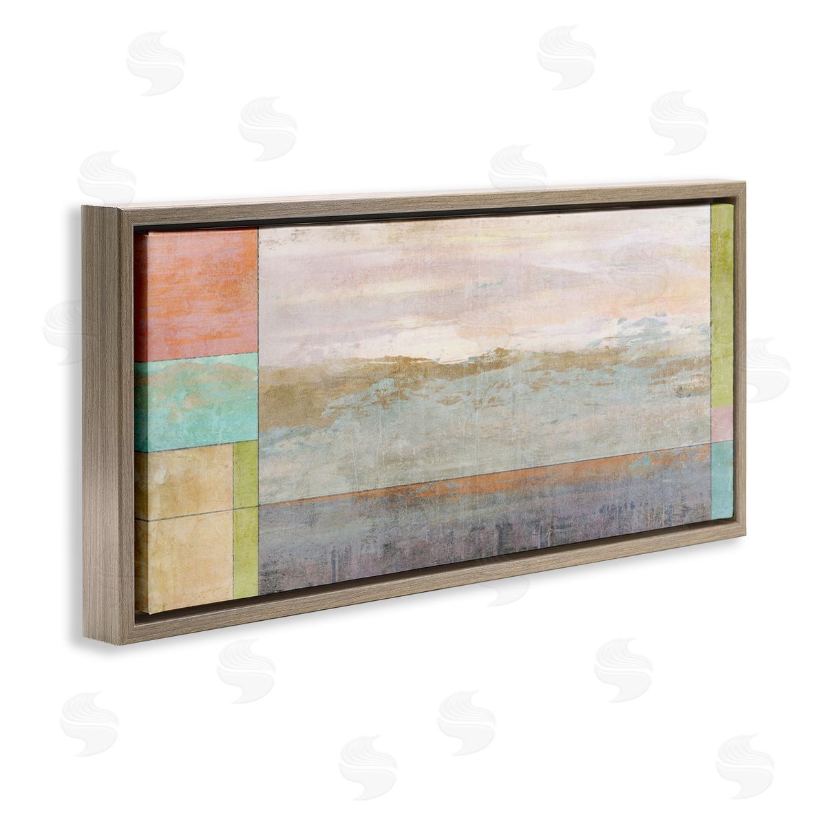 Landscape and Geometric Border Brown Floating Frame Canvas Wall Art, Home Decor by Suzanne Nicoll