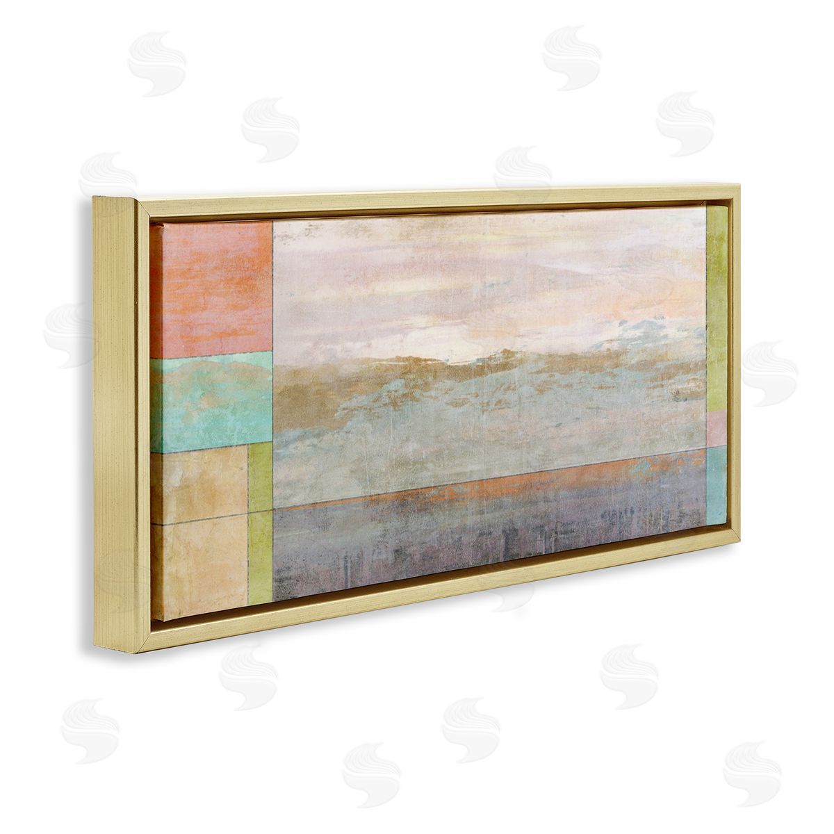Landscape and Geometric Border Gold Floating Frame Canvas Wall Art, Home Decor by Suzanne Nicoll