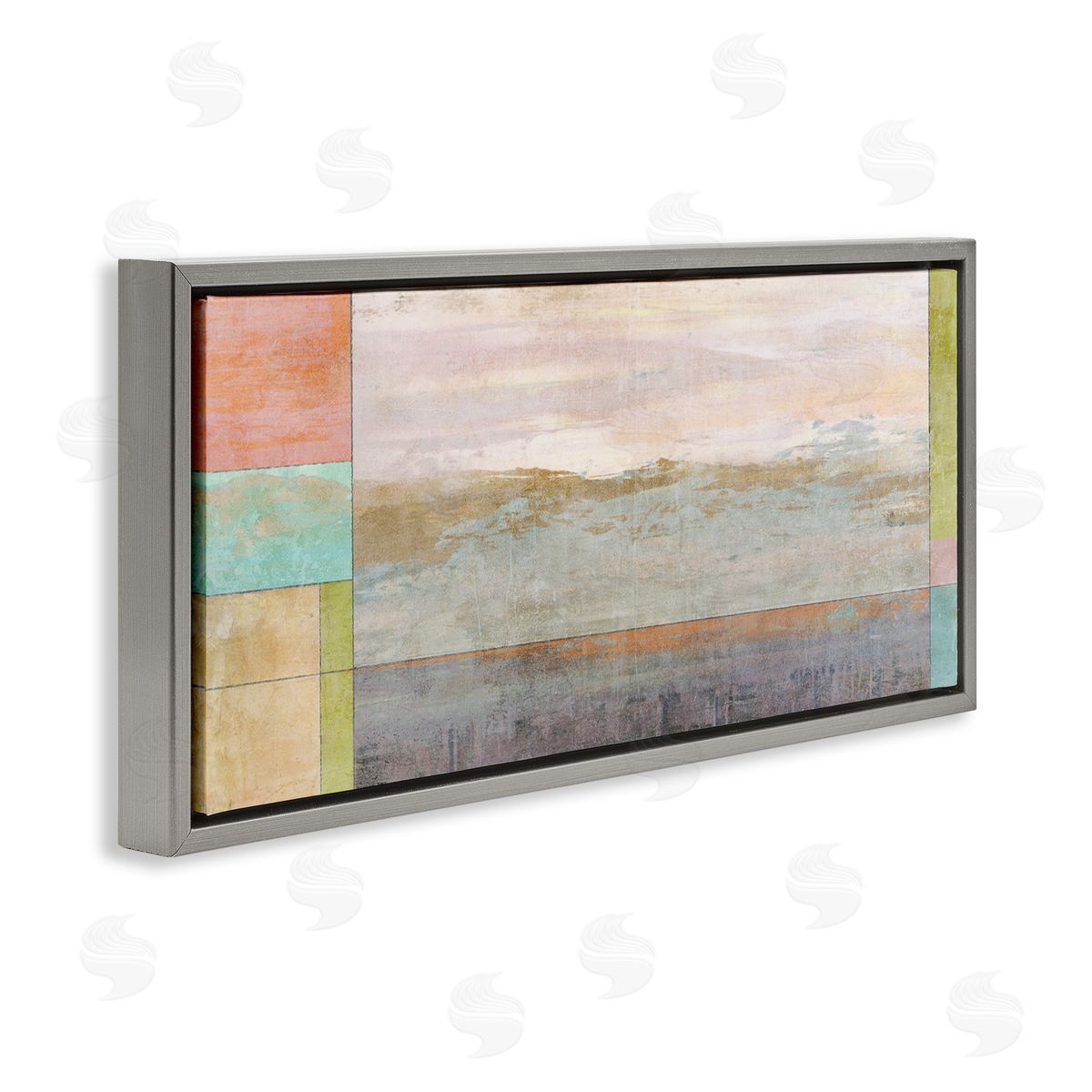 Landscape and Geometric Border Grey Floating Frame Canvas Wall Art, Home Decor by Suzanne Nicoll