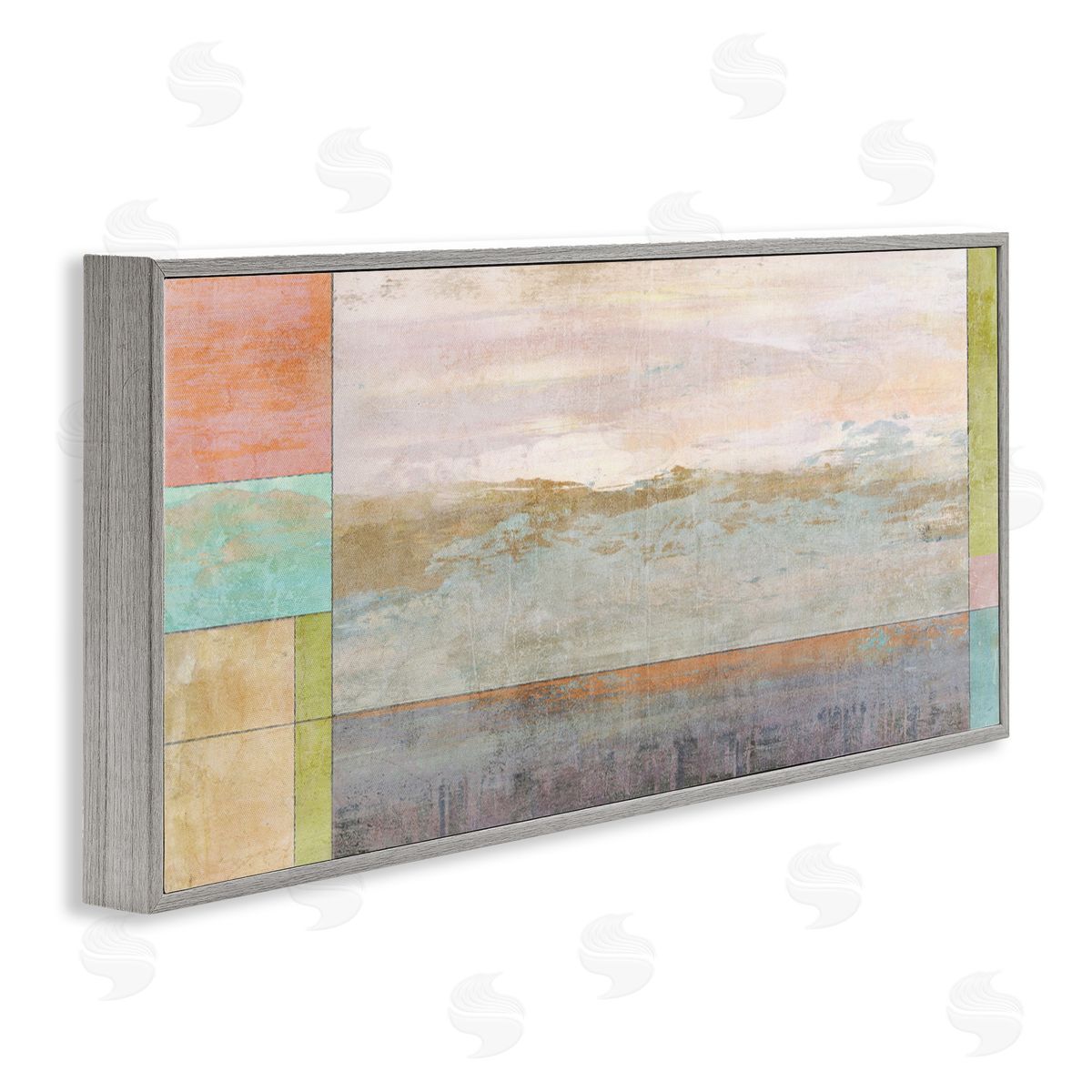 Landscape and Geometric Border Grey Frame Print Wall Art, Home Decor by Suzanne Nicoll