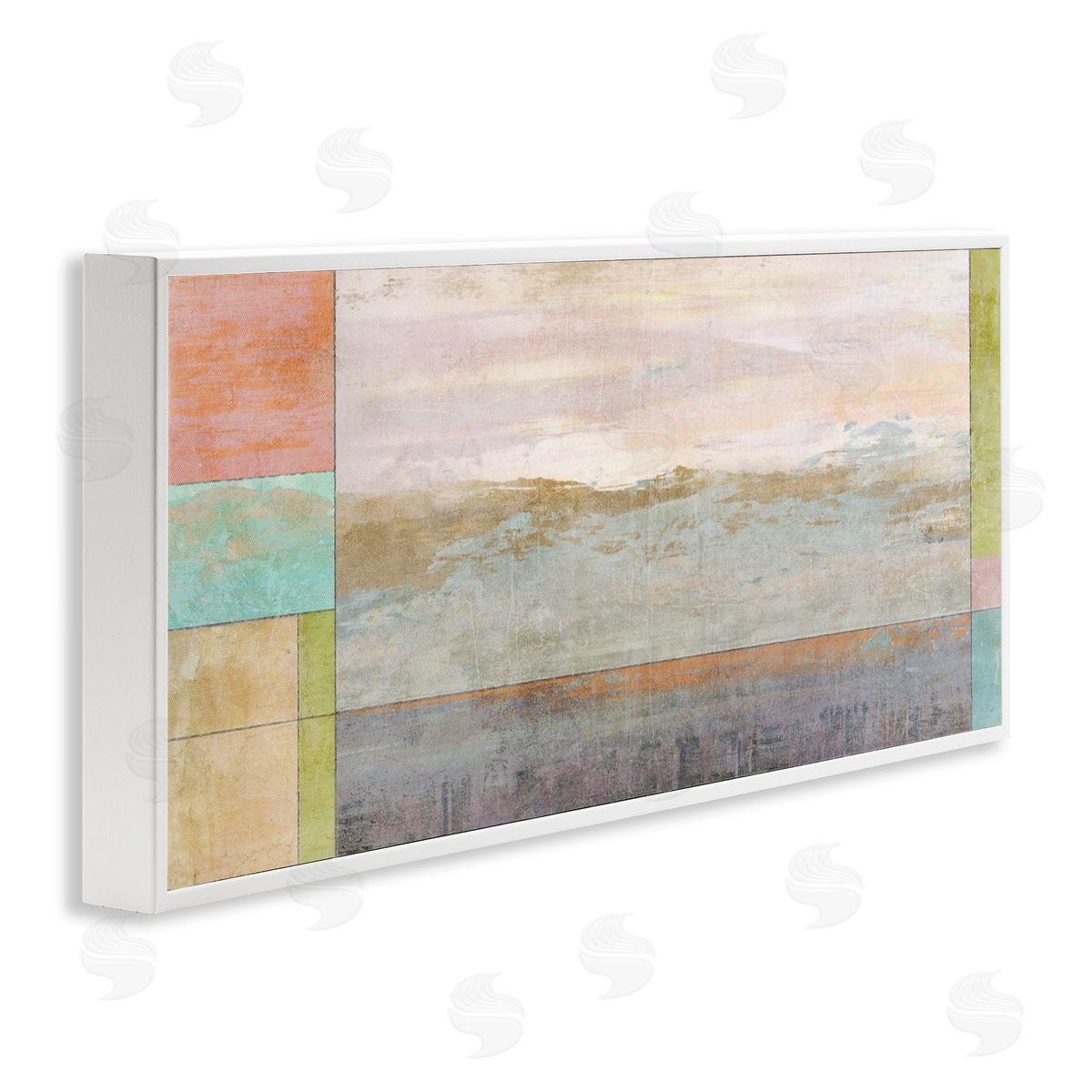 Landscape and Geometric Border White Frame Print Wall Art, Home Decor by Suzanne Nicoll