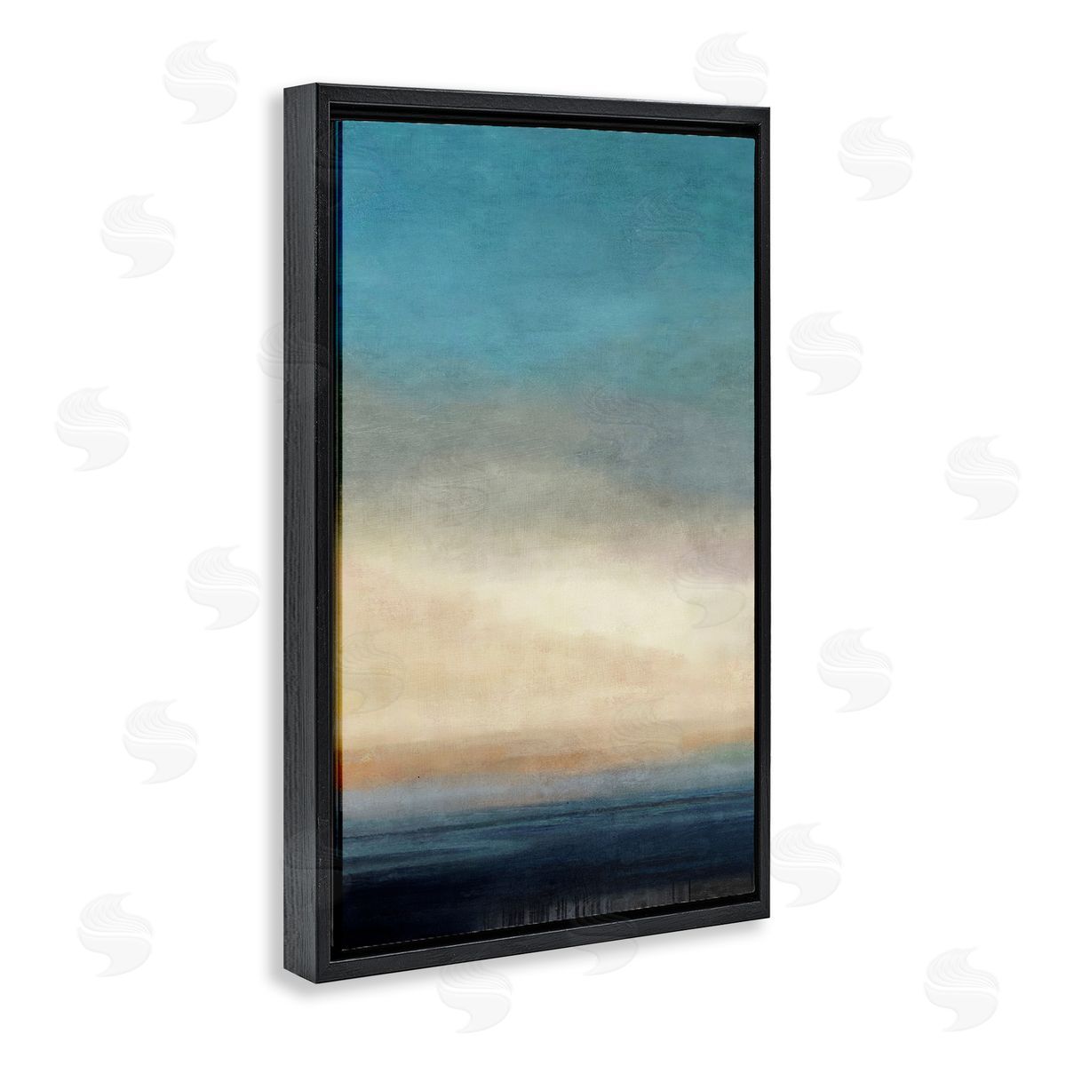 Deep Blue Ocean Abstract Black Floating Frame Canvas Wall Art, Home Decor by Suzanne Nicoll