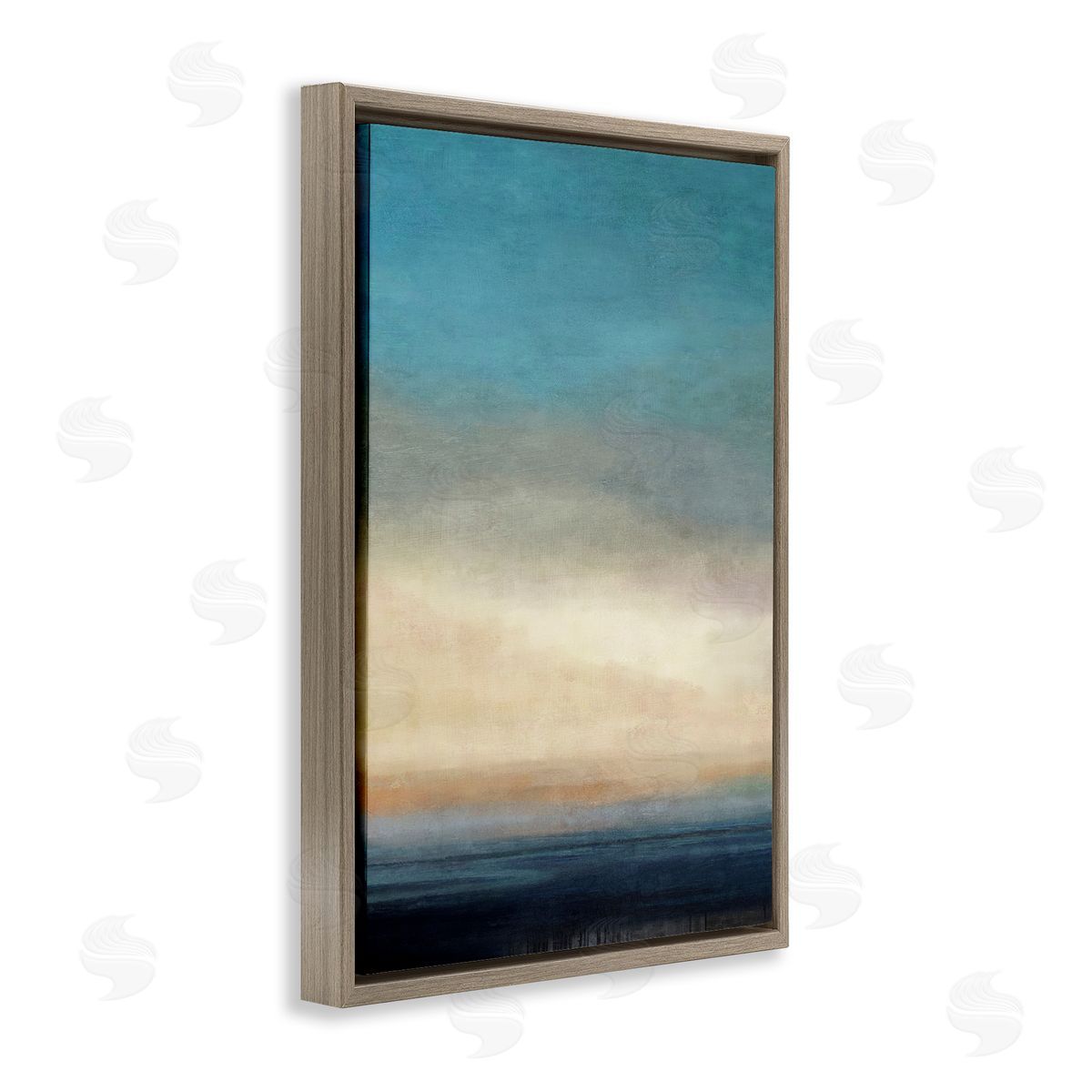 Deep Blue Ocean Abstract Brown Floating Frame Canvas Wall Art, Home Decor by Suzanne Nicoll